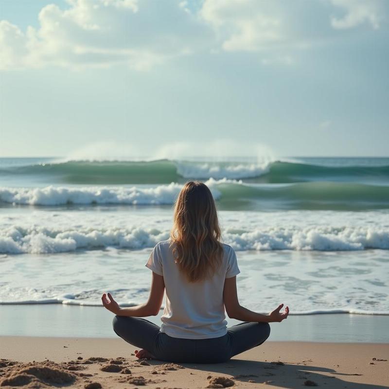 Woman Meditating on Beach