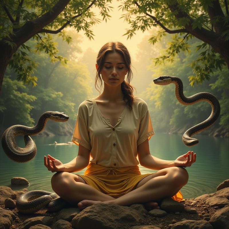 Woman Meditating with Snakes