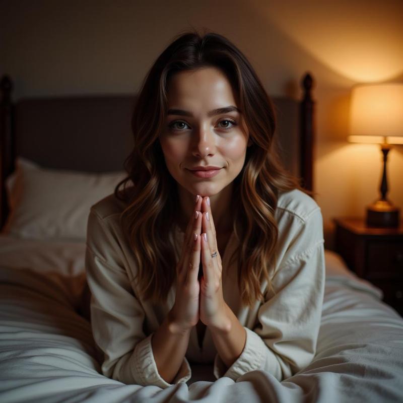 Woman praying by bed