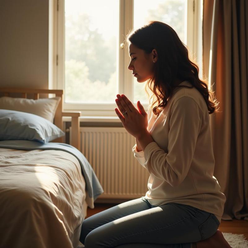 Woman Praying Beside Bed