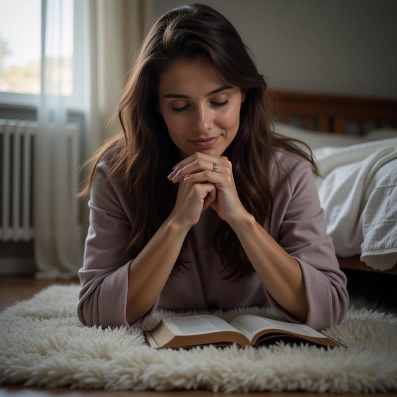 A woman praying with her bible