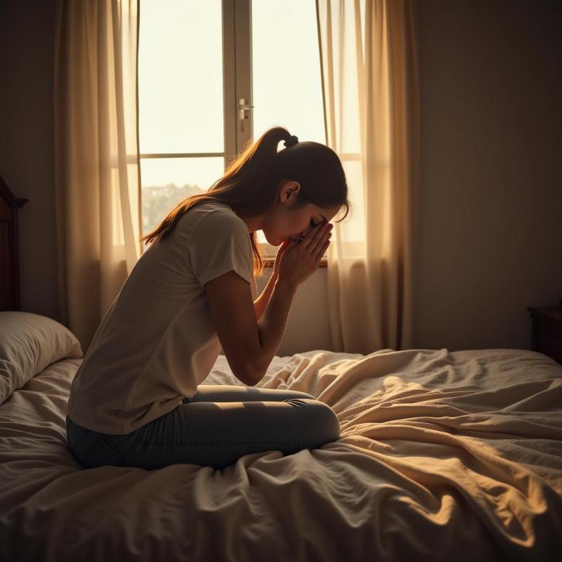 Woman praying for guidance after a disturbing dream