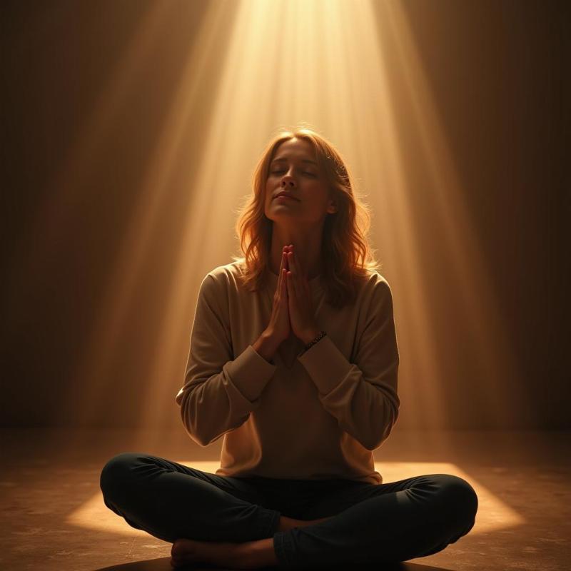 a woman praying with a serene expression, seeking guidance and connection