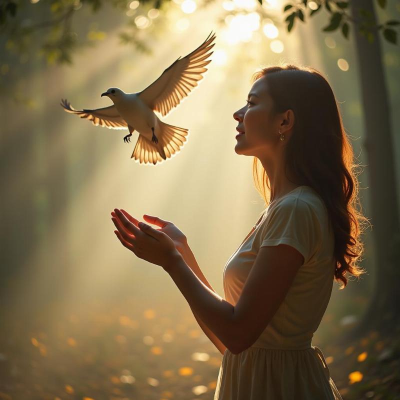 Woman Releasing a Bird in Dream