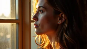 Woman Staring Thoughtfully Out Window