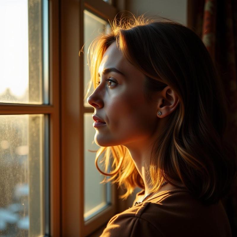 Woman Staring Thoughtfully Out Window