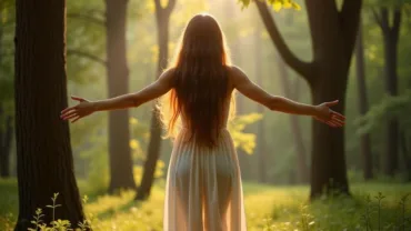 Woman with Flowing Hair in Nature