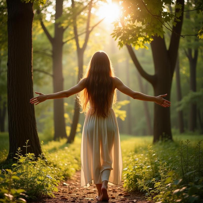 Woman with Flowing Hair in Nature