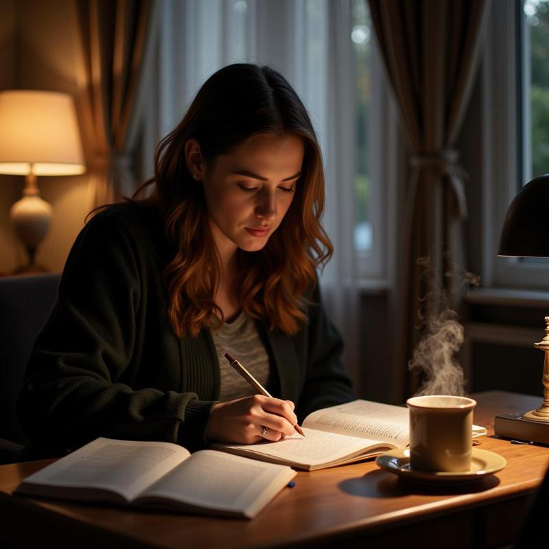 Woman reflecting on her dream by writing in a journal