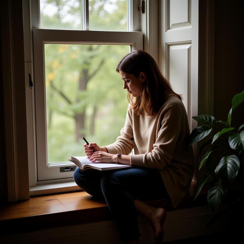 Woman Writing in Journal with Pen